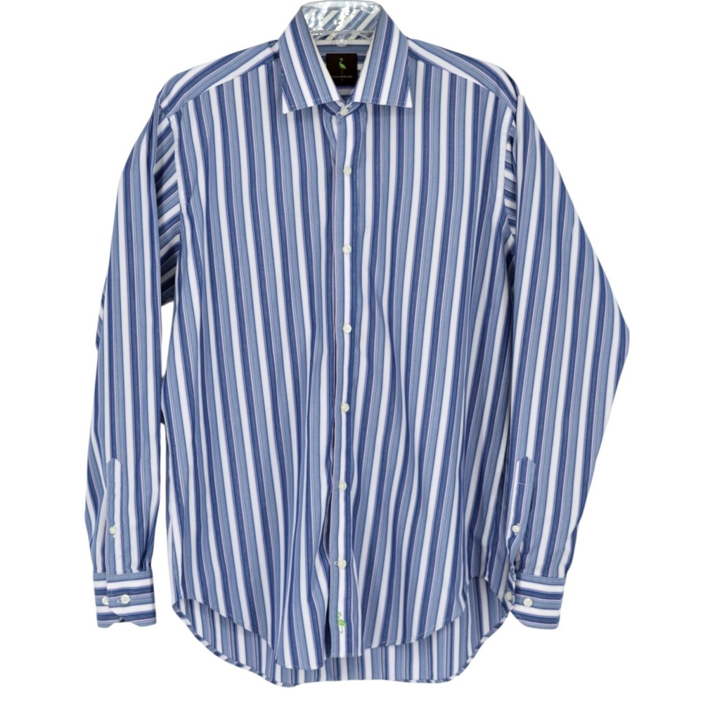 Tailorbyrd Mens L Casual Shirt Shaped Fit Blue Pink White Striped Sport Shirt